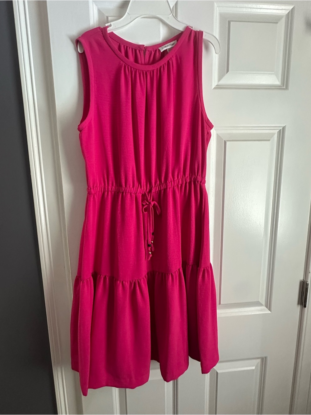 Calvin Klein Hot Pink Sleeveless Tiered Drawstring Dress